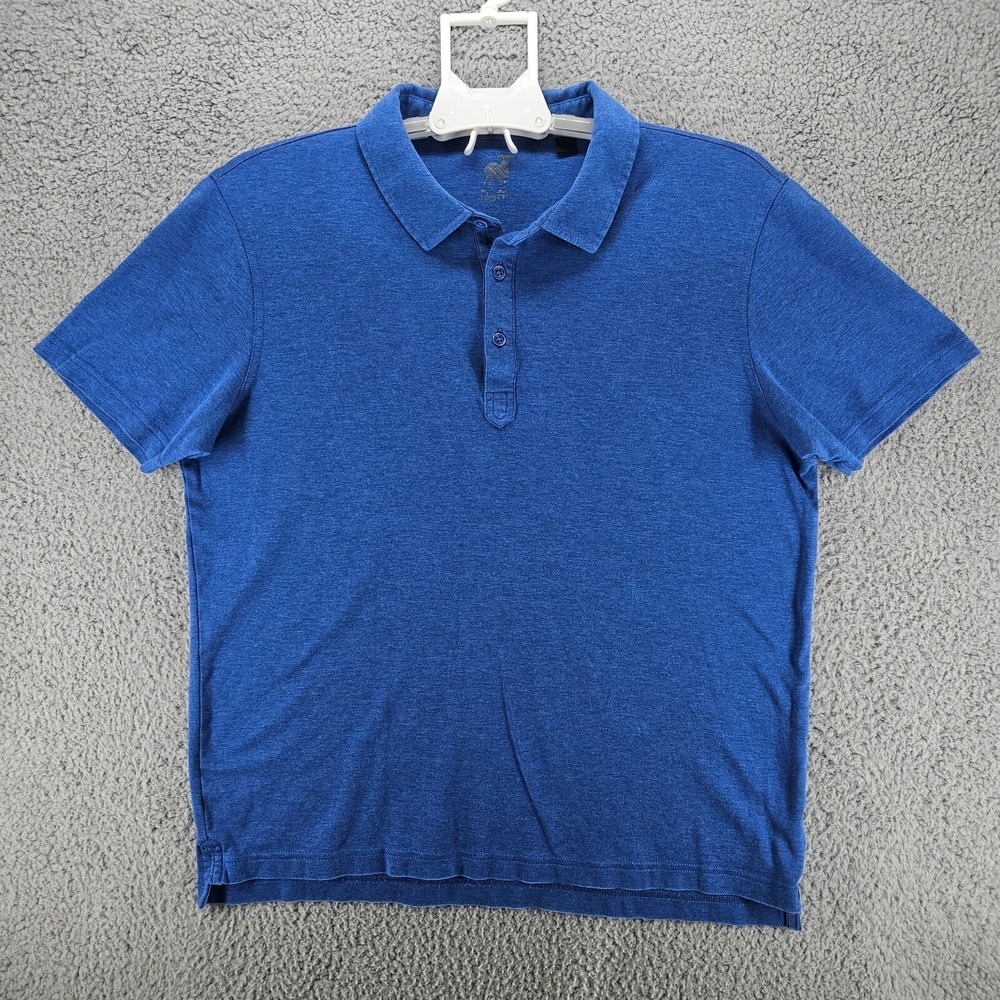 Raffi Mens Blue Heathered 100% Cotton Short Sleeve Polo Shirt Size Large